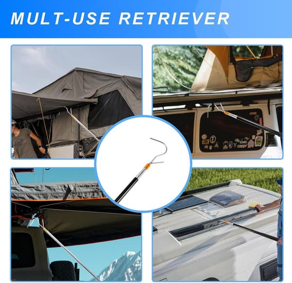 RV Awning Puller, Telescopic Awning Opener, Easy Reach Awning Rod, Multi-Section Locking Pole, Extendable Awning Puller, RV Camping Accessories[DB]