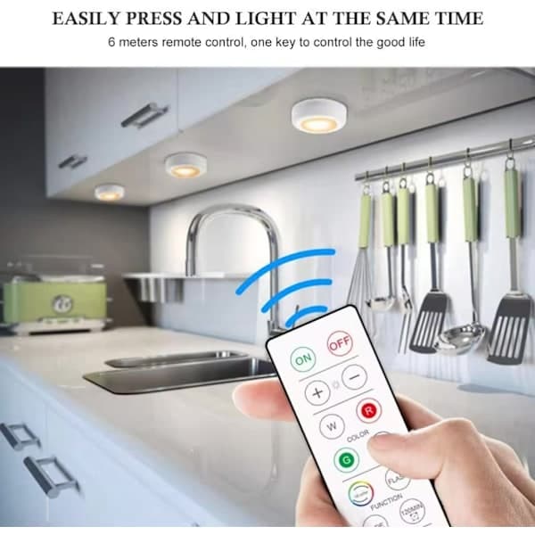 6 LED spotlights with 2 remote controls, RGB design - Multicolor