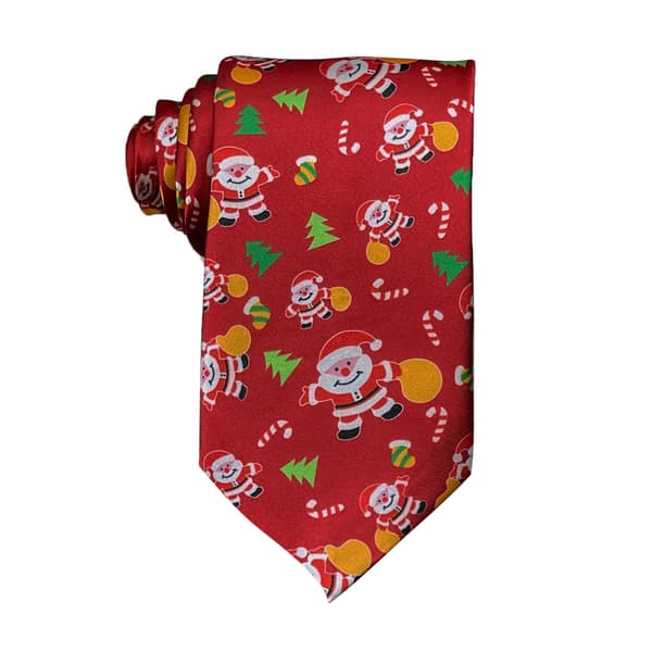 Röd Jacquard Julslips - Tomte och Julgran Slips - Julafton Slips