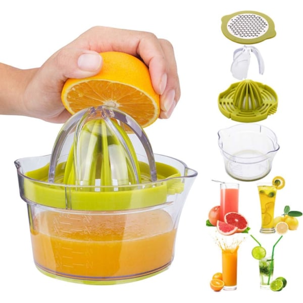 Manuell juicepresse, sitrus sitron appelsin håndpresser med innebygd målebeger og rivjern Anti-skli rømmer ekstraksjon egg separator, 12-ounce kapasitet, G