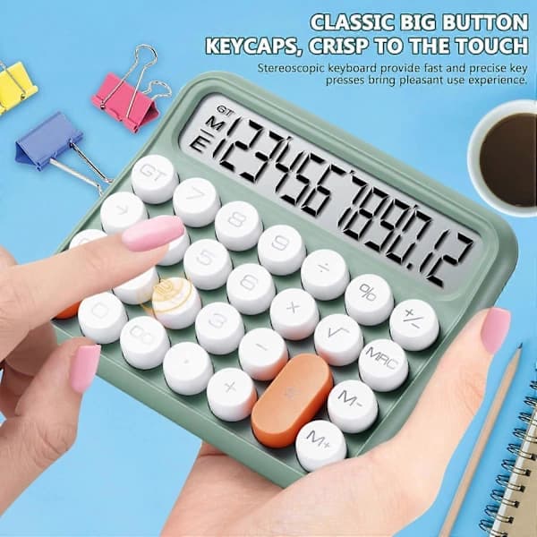 HA~Office Calculator 12 Digits Large LCD Screen Cute Calculator Handheld Mechanical Calculator Large Buttons Calculators