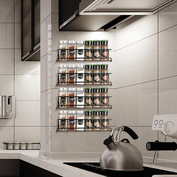 Wall-mounted spice rack, with self-adhesive hooks and screws, Spice rack for kitchen bathroom balcony, Kitchen storage - 29×6.8×6.5CM