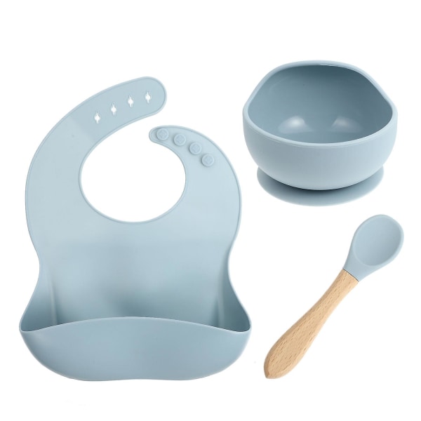 1 Set Silicone Baby Feeding Set Adjustable Baby Bib Toddler Eating Bowl Spoon30x23x1.2cm