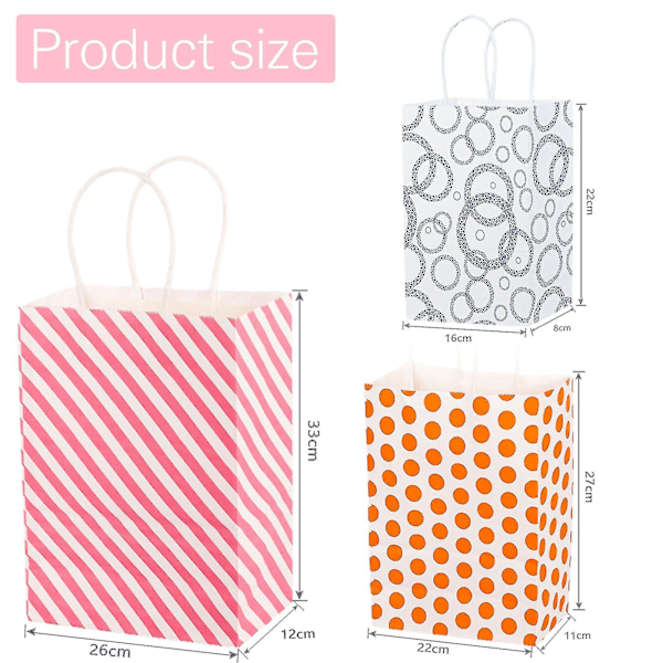 Presentpåsar med tryck, handtag, presentpapper, blandade färger