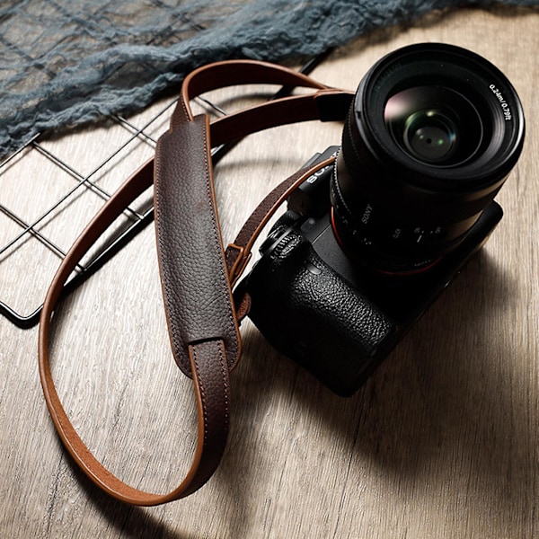 110 cm aitoa nahkaa oleva kamerahihna Leica-, Fujifilm-, Sony-, Canon- ja Nikon-kameroille - Saatavana useissa väreissä