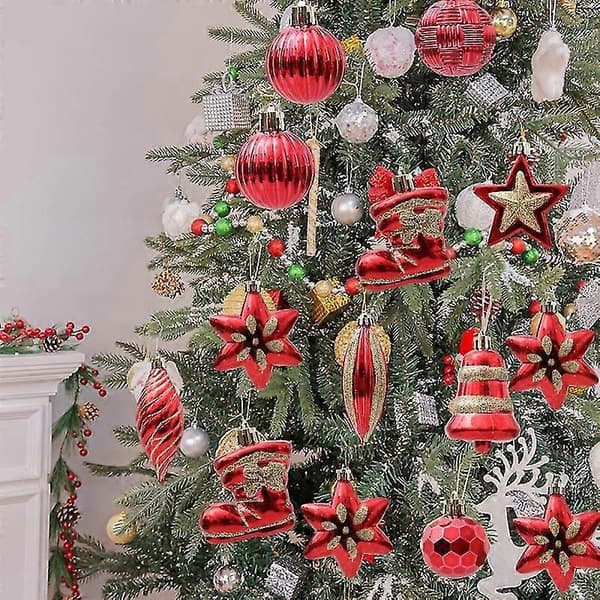 39 Pcs Christmas Tree Ornaments with Hanging String, Multiple Shapes, Shiny Christmas Decoration