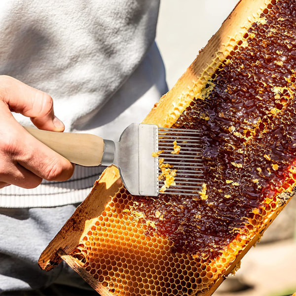 Mehiläishoitohaarukka puisella kahvalla ruostumatonta terästä hunajahaarukka Mehiläishoitotyökalu Mehiläishoitajatarvikkeet (1kpl, hopea)