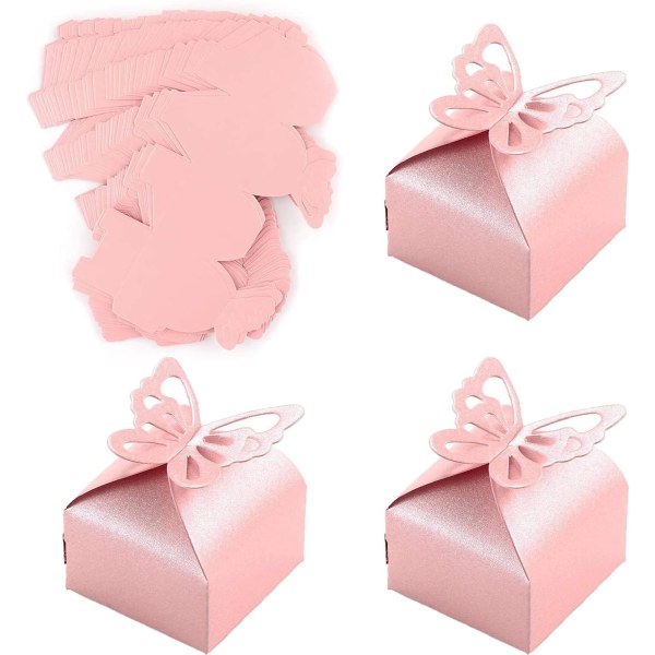 Butterfly Girl dopbox, 50 stycken rosa dragéask, presentask i pärlpapper, presentförpackning för bröllop för dragéer, godis, Co