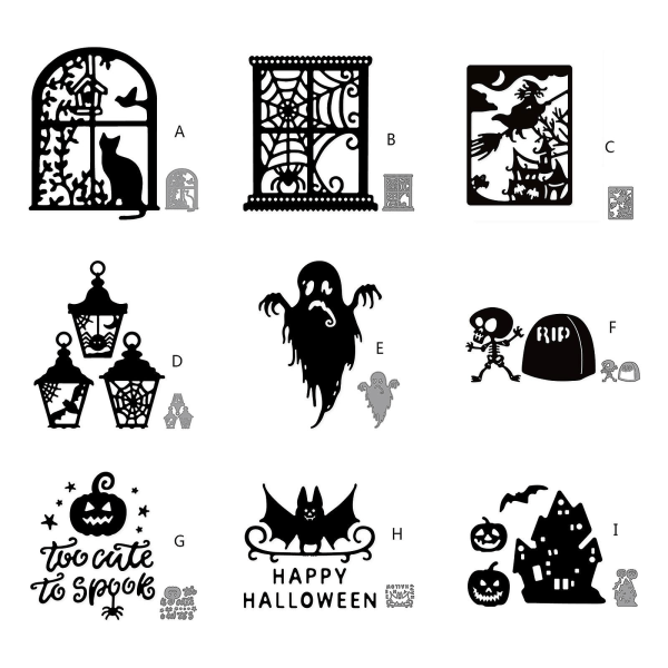 BHalloween-kallo pelottava metallileikkausstencil-malli lehtiökirjan kortin kohokuviointiB