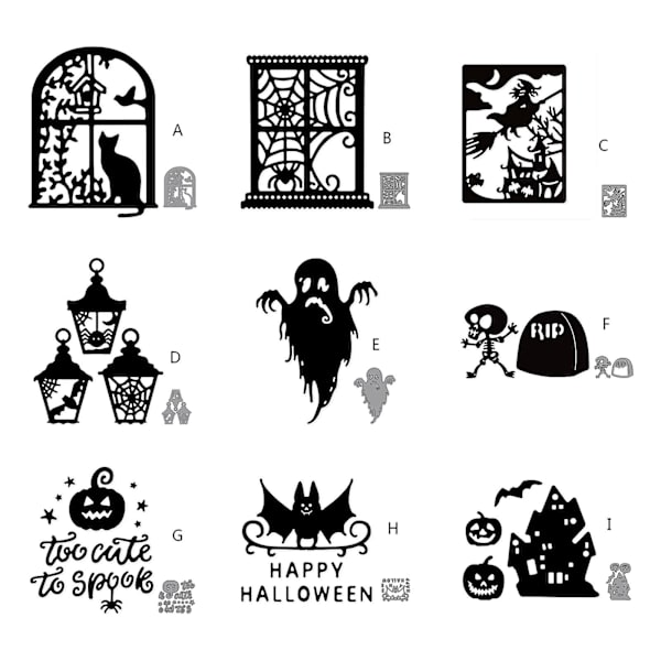 DHalloween Skalle Spooky Metall Klippesjablong Mal Scrapbooking Kort PregetD