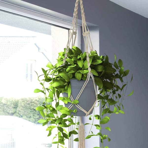 Makrame växtupphängning, Makrame blomupphängning bomullsrepkorg för väggblomkrukor