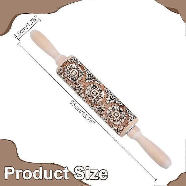 Embossed Wooden Rolling Pin with Floral Pattern, 35 cm, for Cookie Baking, 3D Pattern, DIY Kitchen Utensil, Baking Accessory, Homemade Pastry