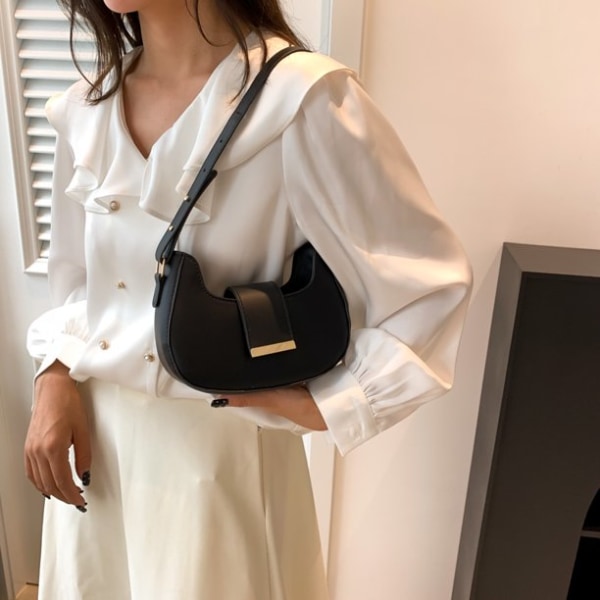 Damer Handväskor PU Läder Axelväska Elegant Casual Crossbody Väskor (Svart)