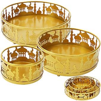 3-pack Järn Eid Matbricka Eid Mubarak Mån Serveringsbricka Eid Ramadan Dessertställ