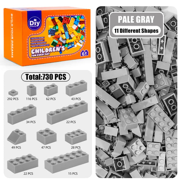 730 st Micro Brick DIY-kit – Kreativt fritt byggande, löst pack *Ljusgrå* Ljusgrå Light gray