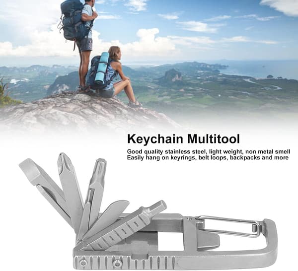 Keychain Multitool 12-in-1 Foldable Multitool Stainless Steel Outdoor Screwdriver Head, Portable Pocket Tool