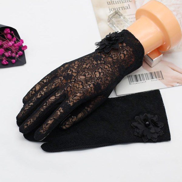 Lady Lace Floral Gloves Elegante korte Lace Handsker Sommerhandsker til bryllup Halloween Cosplay Party
