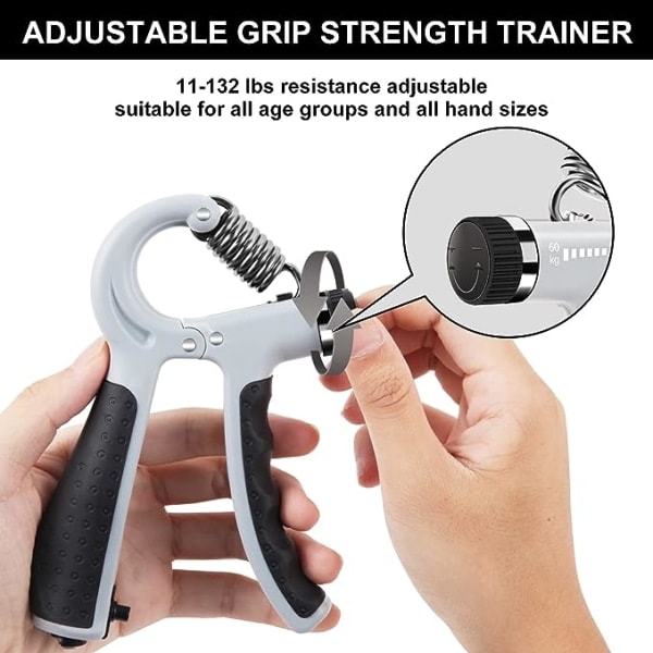 Count Grip Strength Device | (Harmaa Musta) Puristusvoimamittari Kynsiliikuntavälineet Nuorten Poikien Lahja Puristusvoima Säädettävissä (5-60)