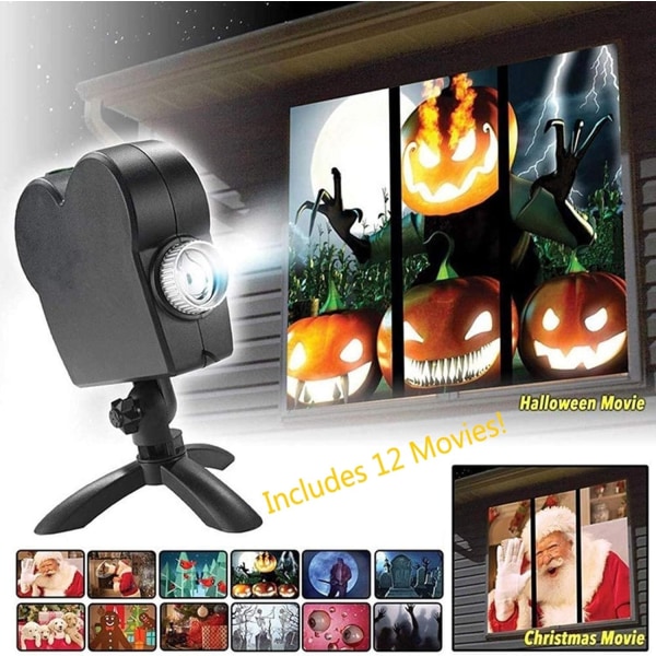 Vindue Projektor, Halloween Projektor med Stativ, Mini Udendørs Halloween Projektorer til Perfekt Jul og Halloween