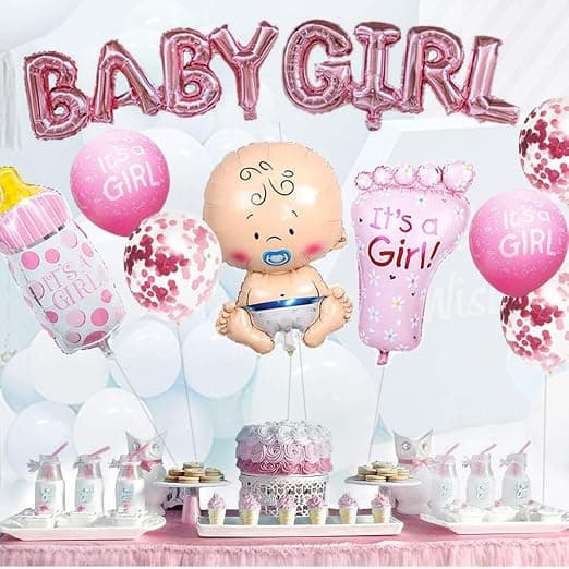 Flicka - Rosa kønsafslørings babyshower dekoration med flicka