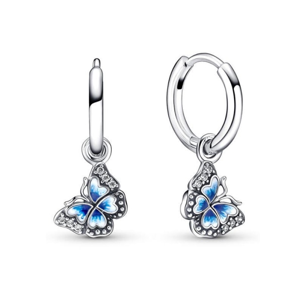 Blue Butterfly Dangle Hoop Korvakorut, One size, Sterling hopea, Cubic Zirkonia