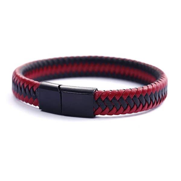 Armband i flätad äkta läder för män med magnetiskt lås
