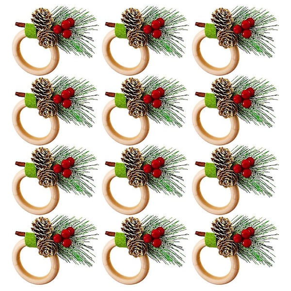 Jule Servietringe - Servietringe Dekoration Til Jul Thanksgiving Fødselsdagsfest Tilbehør (Sød Stil, Træ)