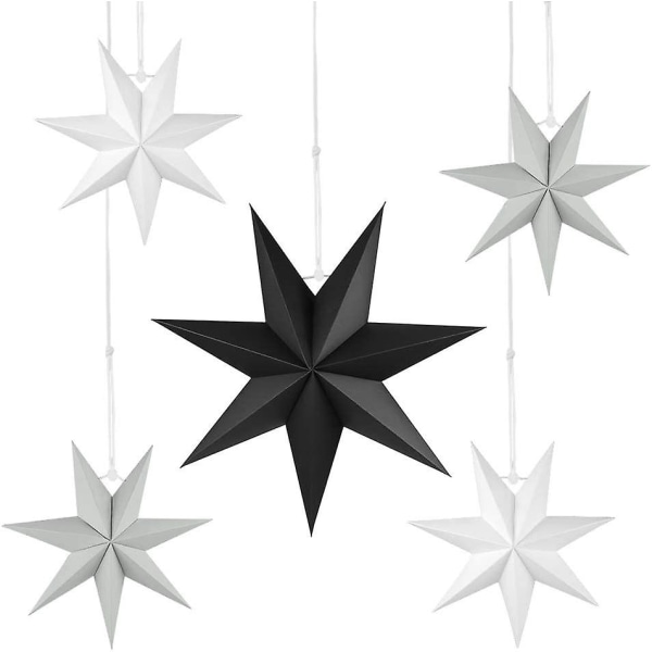 Taitettava tähtijoulu, 7-pisteinen tähti ripustettavaksi, set , 5 taitettavaa tähteä, joulutähtikoristelu, tähtipaperi ikkunaan D