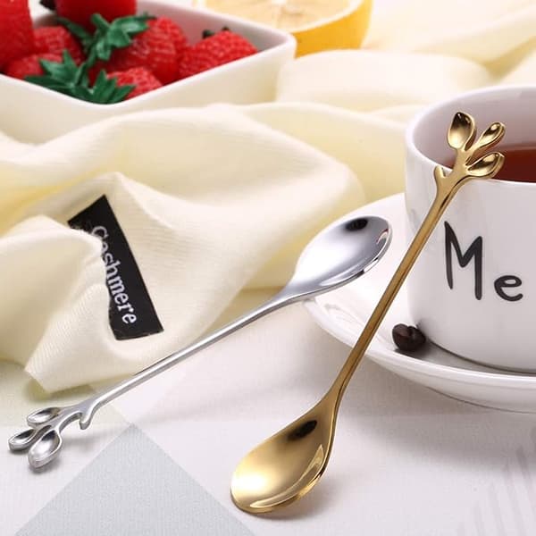 Coffee Spoons, Stainless Steel Leaf Shaped Handle Coffee Spoons