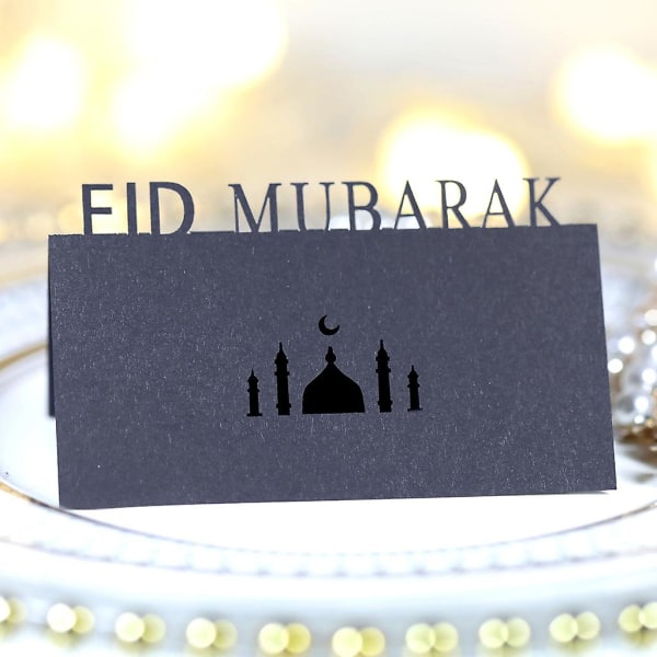 Røde 100 stk. 3D Bogstaver Mubarak Bord Invitation Cards Udskæring Palace Moon Papir Pladskort Festival Party Dekoration Rød