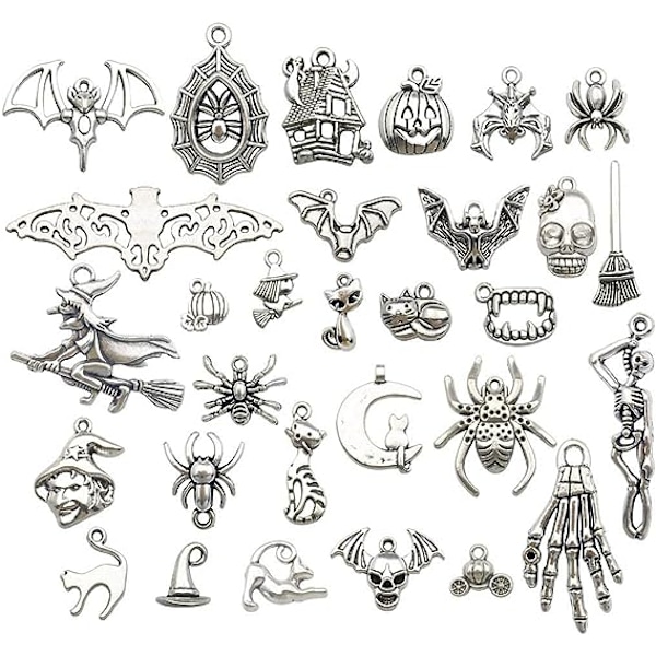 50 st Halloween-berlocker - Antik silver Halloween-kollektion Hantverksmaterial Berlocker Hängsmycken för pyssel, Smyckesdelar