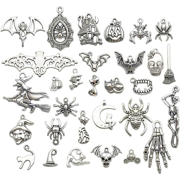 50 stk Halloween Charm-Antik Sølv Halloween Collection Craft Supplies Charms Vedhæng til Crafting, smykkefund