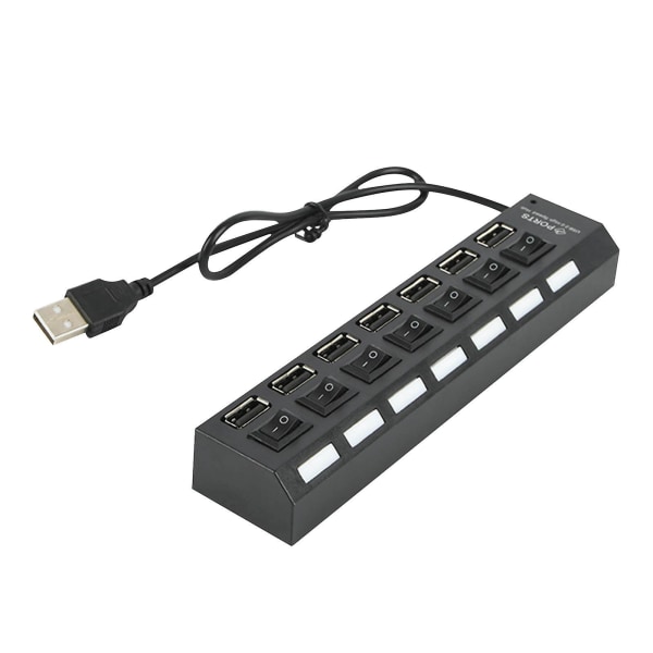 7 Ports Usb+hub 2.0 Data Hub Splitter  Individuelle Til/Fra-kontakter Usb Port Expander Til Pc Og Laptop Black