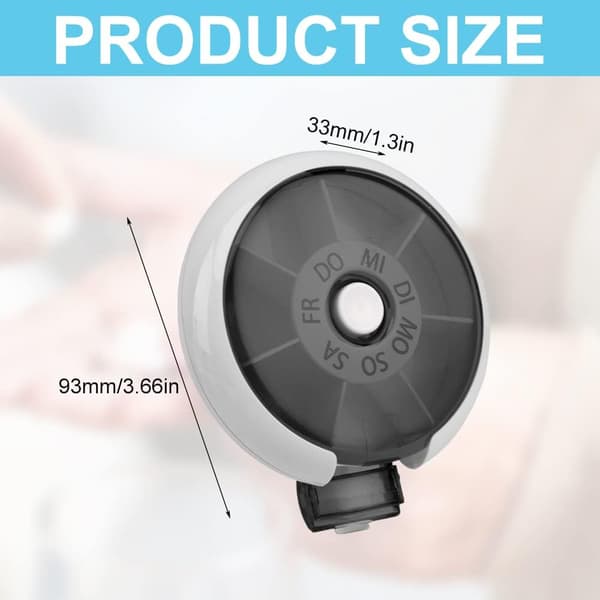 Daily Round Pill Box, Portable Rotating Small Pill Box, Weekly Dosing, 7 Compartment Pill Box