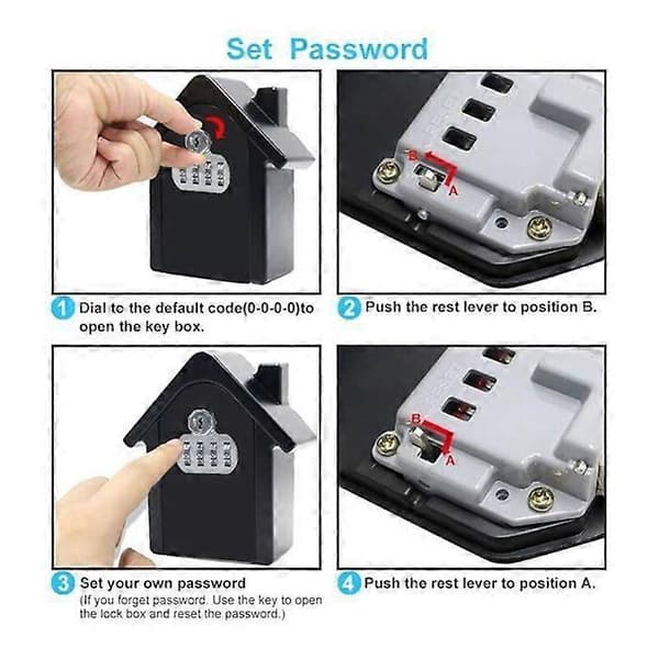 1 pc (black) wall mounted key security box with digital code and emergency keys, large key security box XL size security box