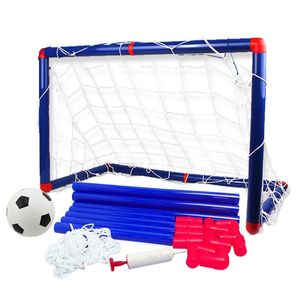 Barnefotballsett Småbarnsfotballmål Barnefotballtreningssett Treningspostnett Portable Soccer Goa Blue 90X60cm