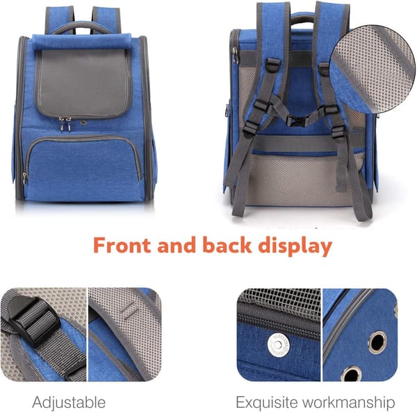 Puppy Cat Cage Bag, Small Dog Backpack, Foldable Breathable Pet Backpack, Dog Cat Bag Blue