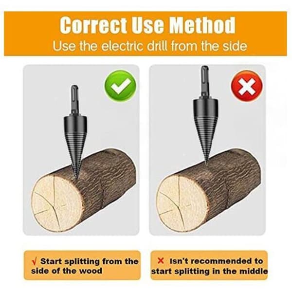 Wood Splitter Drill Bit, Conical Drill Bit, Drill Bit HAS 42 mm Wood Splitter Stick with 3 Drill Handles, Square/Round/Hexagonal