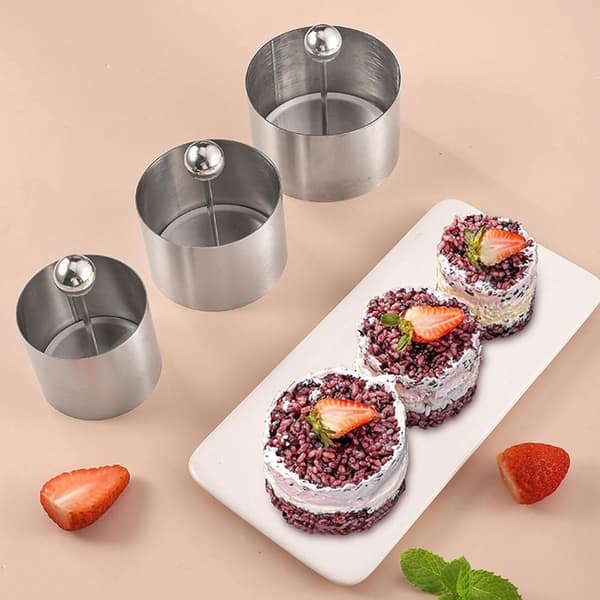 3 st sushiformar Onigiri Sushi Making Molds Rostfritt stål Rund bakform Kakformar med press Matpresentationsringar Tonfisk