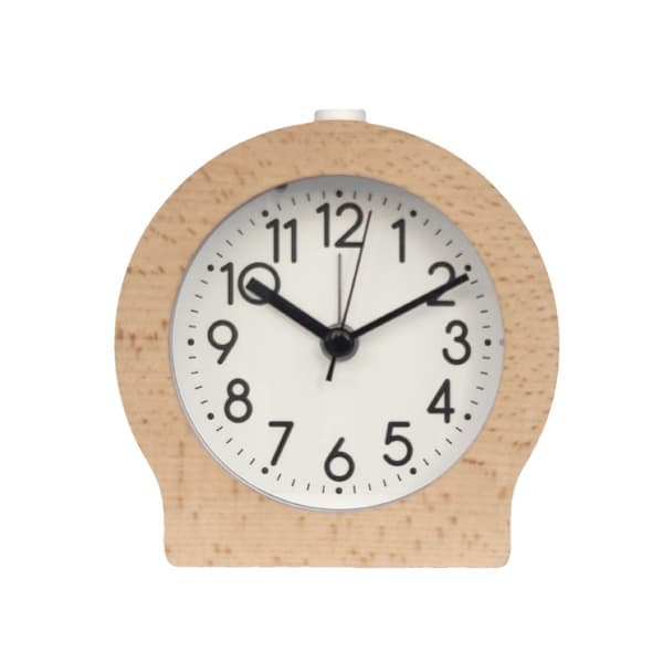 Battery-powered alarm clock with snooze function in wood