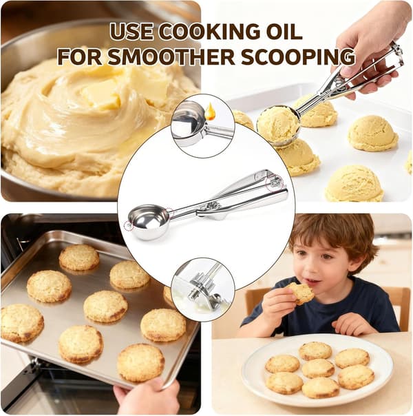 Ice Cream Scoops, 3-Piece Cookie Scoop Set, Stainless Steel Ice Cream Scoops with Trigger, Cookie Scoops for Baking, Cookie Dough Molds