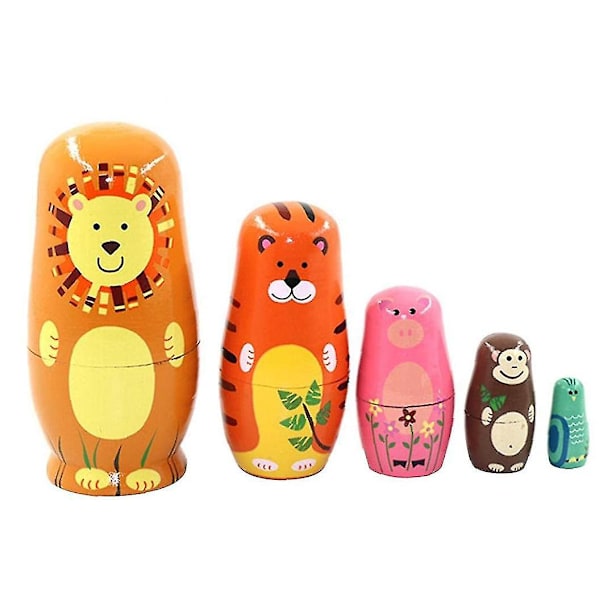 Set med 5 Matryoshka Matryoshka Djur Tiger Traditionell Matryoshka