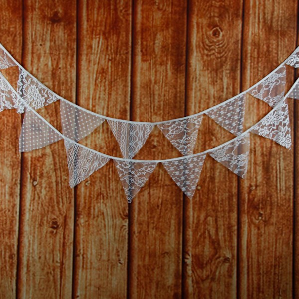 Foldbare Helt Hvide Banner Lace Bunting til Fødselsdagsfestfejringer Helt Nye