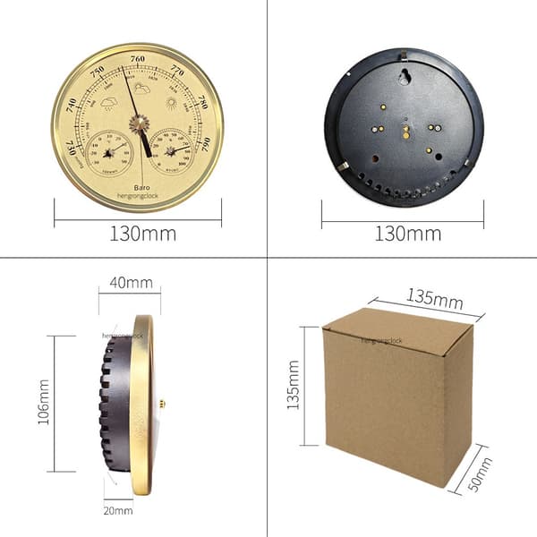 130 mm Gold Barometer - Accurate Atmospheric Pressure Gauge for Weather Forecasting