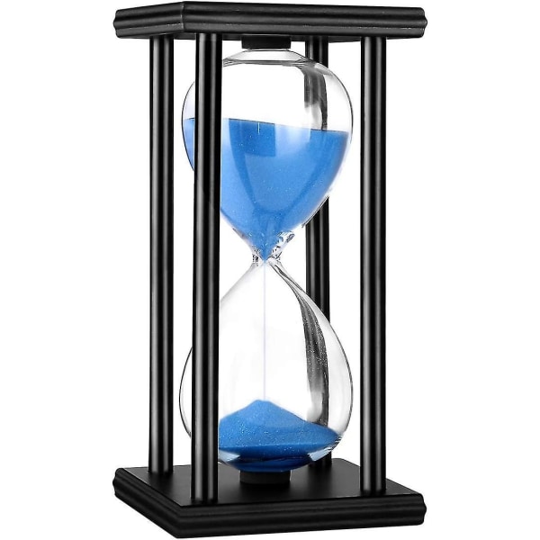 En timme Timglas Sand Timer Trä Svart Ram Ställ Sandglas Klocka Timer för kontorskök Heminredning (blå sand, 60 min)