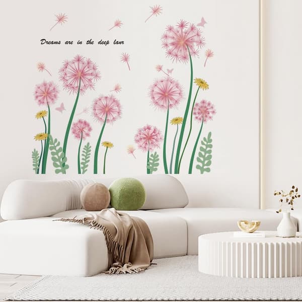 Blomväggdekaler, Blomväggdekal för Vardagsrum, Blomväggdekal för Barnrum, Maskrosväggdekal