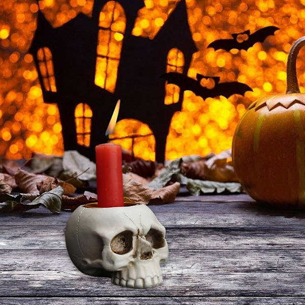 Kreativ Tredimensjonal Skalle Lysestake Ornament Halloween Atmosfærisk Dekorasjon Harpiks Spøkelseshode Ornament Lysestake Hvit