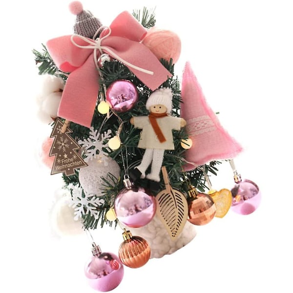 Minijuletre med plysjjuleklokker, julebordpynt, 30 cm (rosa)