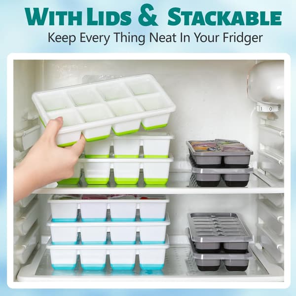 Large Ice Cube Tray with Lid and Container Large Square Silicone Ice Cube Molds for Freezer 3-Pack Stackable Big Ice Cube Trays with Ice Tongs