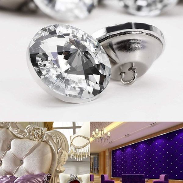 60 stk Klare Rhinestone Knapper med Metallspenne for Sy, Sofa, Seng, Håndverkdekorasjon (30mm)
